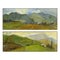 Set of two summer mountain landscapes. Oil painting.