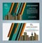 Set of two vector colorful web banner with city silhouette in cyan color