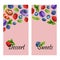 Set of two vertical banners with watercolor sweet desserts, mint and place for text. Templates with donut, cake and berries