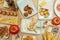 Set of typical dishes for tapas in Spanish style