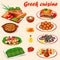 set of typical national dishes of Greek cuisine