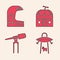 Set UFO abducts cow, Astronaut helmet, Astronomical observatory and Telescope icon. Vector