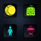 Set UFO abducts cow, Moon, Astronaut and Astronomical observatory. Black square button. Vector