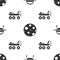 Set UFO flying spaceship, Moon and Mars rover on seamless pattern. Vector