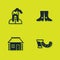 Set Ukrainian cossack, Glass with vodka, house and footwear icon. Vector