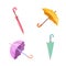 A set of umbrellas assembled and unfolded. Vector illustration