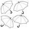 Set of umbrellas. Various umbrellas for rainy weather. Vector black and white coloring page