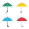 Set of umbrellas. Yellow, green, red and blue umbrellas. Vector flat icon