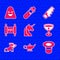 Set Unicorn, Magic lamp Aladdin, hat, Medieval goblet, Hermes sandal, scroll, Hand saw and Ghost icon. Vector