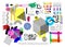Set of universal trend halftone geometric shapes juxtaposed with bright bold color elements composition. Design elements for leafl