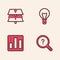 Set Unknown search, Layers, Light bulb and Pie chart infographic icon. Vector