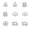 Set of upload and download icons in thin black line design