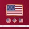 Set of USA flags with gold frame for use at sporting events on a burgundy abstract background