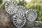 A set of used aluminum alloy wheels, photos from the outside