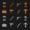 Set UZI submachine gun, Pepper spray, Knife holster, Hunting, Weapon case, Mauser, Shop weapon mobile app and icon