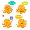 Set Vacation Icons And Balloons. Summer Travel Illustration Characters Mascot. Summer With Cute Octopus. Vector Tentacle.