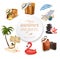 Set of vacation travel related icons.