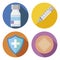 Set of Vaccination with Vaccine Vial, Syringe, Shield and Plaster, Vector Illustration