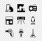 Set Vacuum cleaner, Coffee machine, Radio, Hair dryer, Spatula, Handle broom, House and Air conditioner icon. Vector