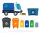 Set of vacuum sweeper and garbage cans and containers vector icon flat isolated