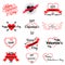 Set of valentine day logos, icons with hearts and inscriptions, vector illustration