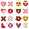 set of valentine\\\'s day donuts. collection of valentine funny doughnuts