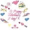 Set of Valentine s day elements isolated on white background. illustration. Heart, letter, arrow, candy, feather, lettering I love