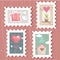 Set of valentine`s day postage stamps