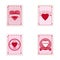 Set Valentine s day postage stamps, collection for postcard, mail envelope. Hearts, retro, vintage, vector, isolated