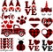 Set of Valentine\\\'s day vector elements: red buffalo plaid Valentine gnomes, unicorn face, old vintage truck. Love clipart