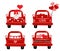 Set valentine`s red truck with hearts. Flat vector