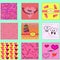 Set of valentines cards and seamless patterns with hearts.