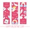 Set of Valentineâ€™s day bookmarks or greeting card templates. Vertical love holiday posters or invitations. Bright pink frame