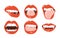 Set of vampire\\\'s lips with fangs. A woman\\\'s mouth with bright red lips and long, sharp teeth