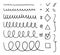 A set of varied wavy lines. Collection of hand-drawn graphic brushes. Vector stock illustration of highlight lines and checkmarks