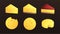 Set of variety cheese slices cake isolated on a black background vector icon gradient colorful.