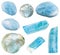 Set of various aquamarine blue beryl minerals