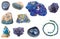 Set of various azurite natural mineral gem stones