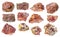 Set of various bauxite stones cutout on white