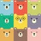 Set of various bear facial expression avatars. Adorable cute baby animal head vector illustration.