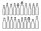 Set of various beer bottles. Bottles of different shapes and sizes. Line drawing