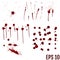 Set of various blood or paint splatters. Realistic vector illustration.