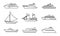 set of various boats. giant sea boats, yacht, sailboat, & fishing ships