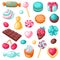 Set of various candies and sweets. Confectionery or bakery stylized illustration.