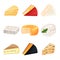 Set of various cheese, dairy products cartoon vector Illustrations