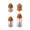 Set with various closed candlestick with blue candles in isometric style, good for decoration outdoor celebrations and interior