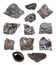 Set of various Coal rocks isolated on white