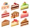 Set of various colorful cake slices