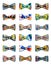 A set of various colorful impressionism style bow tie designs isolated on white background