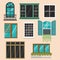 Set of various colorful windows.Flat style vector illustration